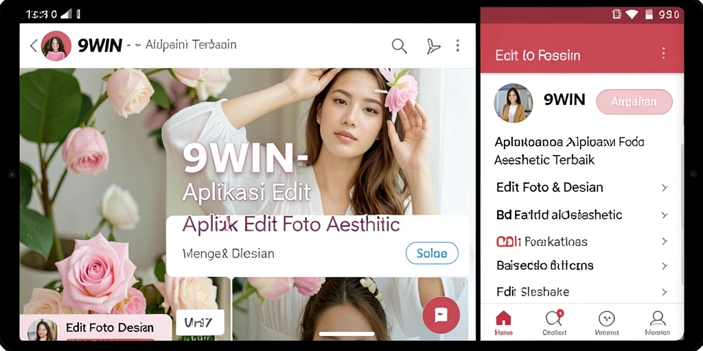 Screenshot utama 9WIN yang menampilkan antarmuka pengeditan foto aesthetic.