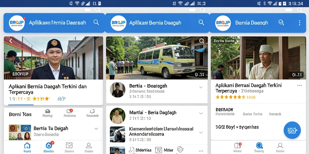 Antarmuka aplikasi BROJP yang menampilkan berita daerah terbaru.