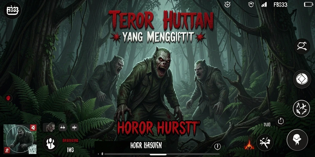 Tampilan antarmuka yang mencekam dalam hutan horor.