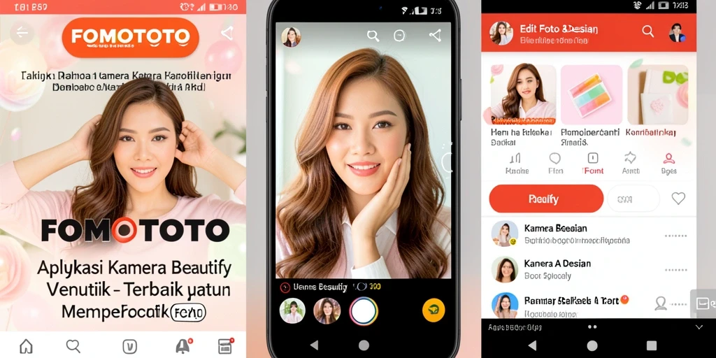 Tampilan antarmuka FOMOTOTO dengan fitur Kamera Beautify yang canggih.