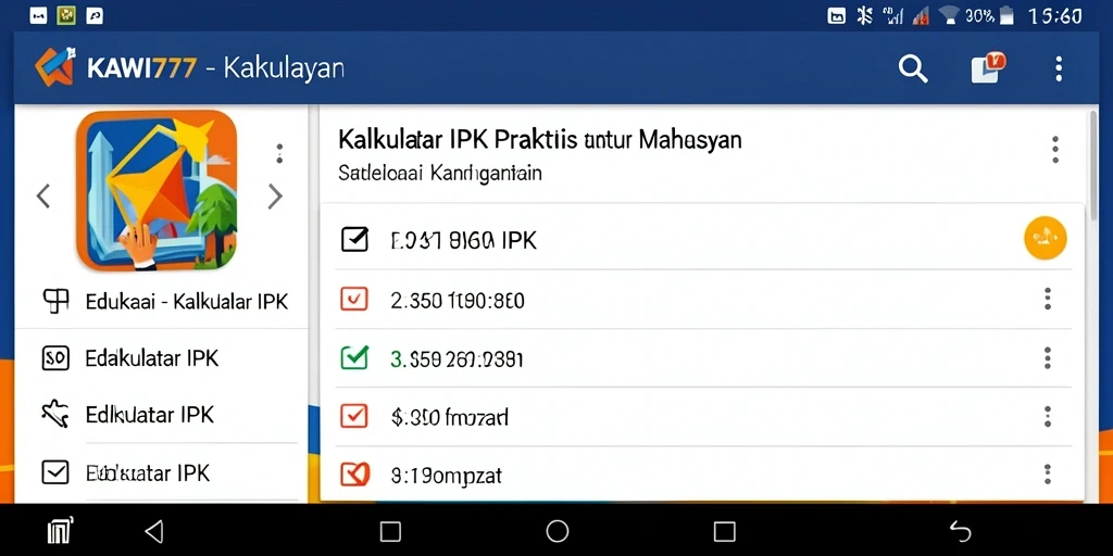 Tampilan antarmuka KAWI777 dengan fitur Kalkulator IPK yang lengkap.