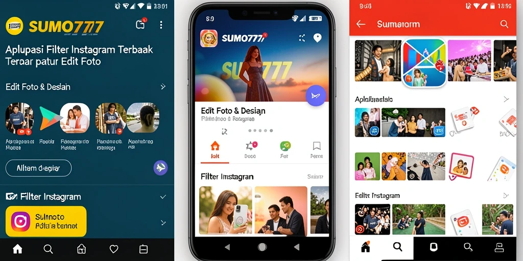 Antarmuka aplikasi SUMO777 dengan berbagai pilihan filter Instagram yang menarik.
